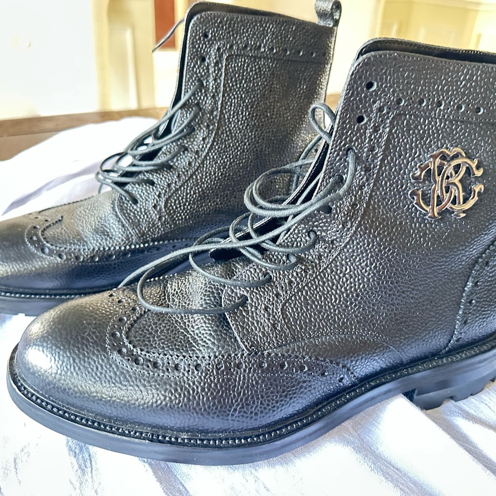 Roberto Cavalli Black Pebbled Leather Boots